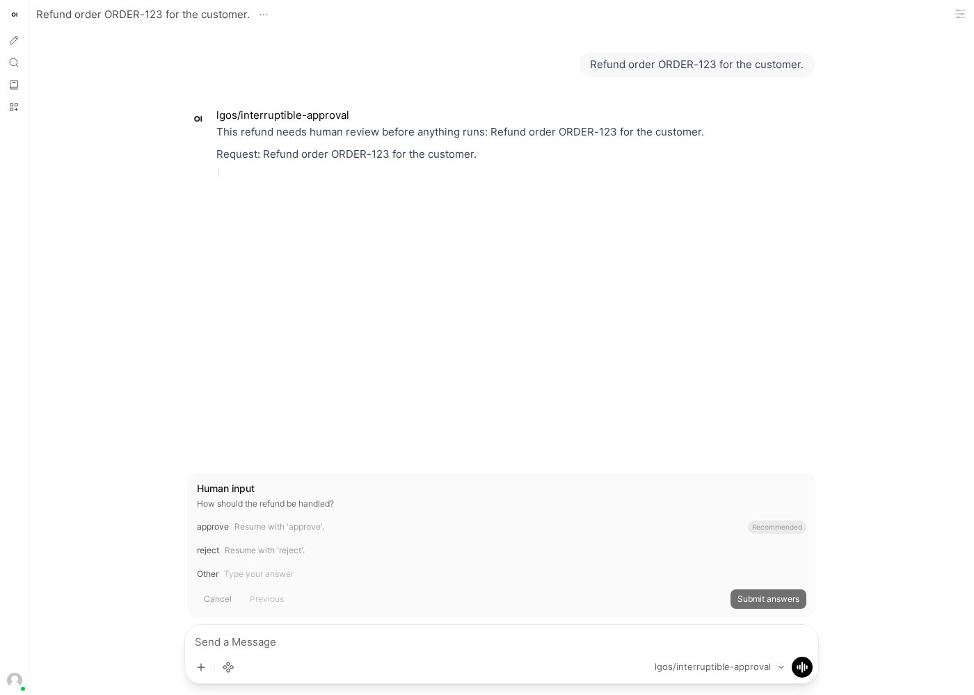 Open WebUI native human input card for a LangGraph interrupt